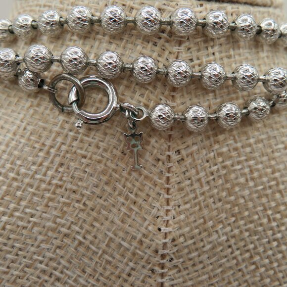 Crown Trifari Silver Tone Textured Beaded Necklace Extra Long - Picture 4 of 8